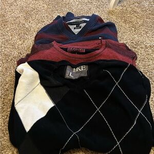 BKE Black and White Argyle V-Neck Sweater